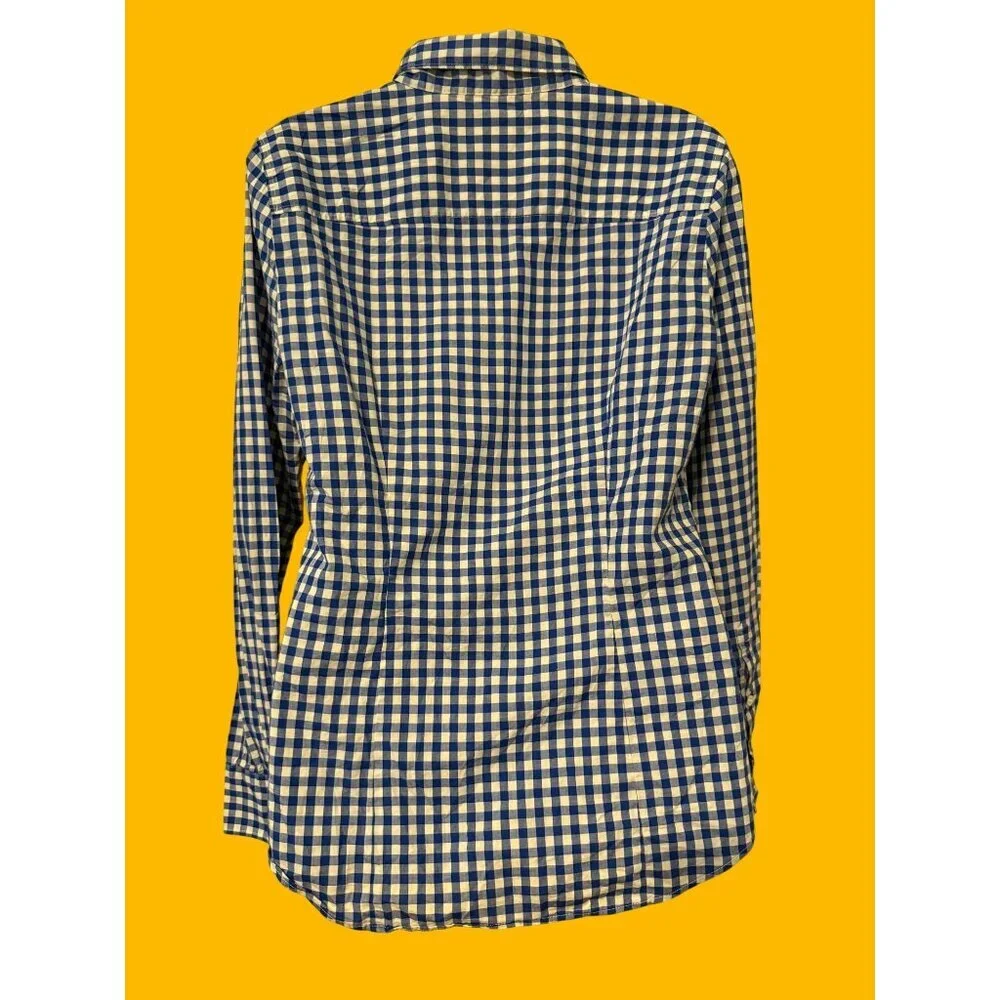 J.Crew Long-sleeve Button-up Women's Shirt Checkered‎ White Blue Preppy